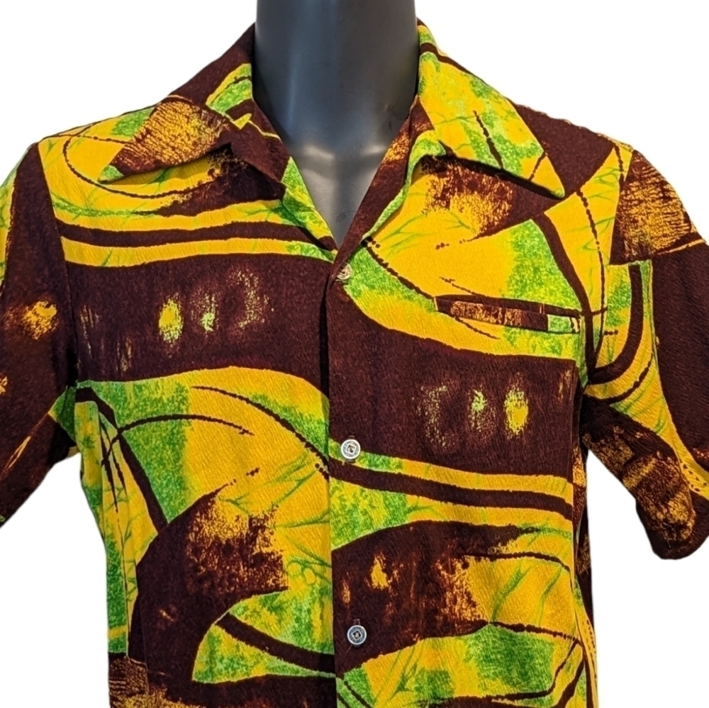 Vintage Sears Hawaiian Barkcloth Batik Style Print Button Front Shirt No size